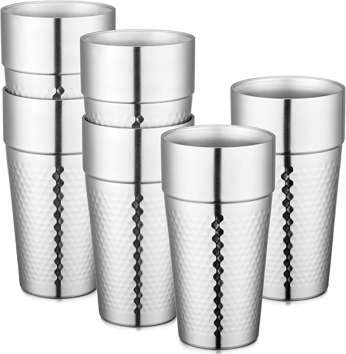Beasea Stainless Steel Cups 19 oz, 6 Pack Large 18.6oz 550ml Stainless Steel Tumbler Stackable Double Wall Insulated Metal Drinking Glasses for Home Restaurant Office Party Camping