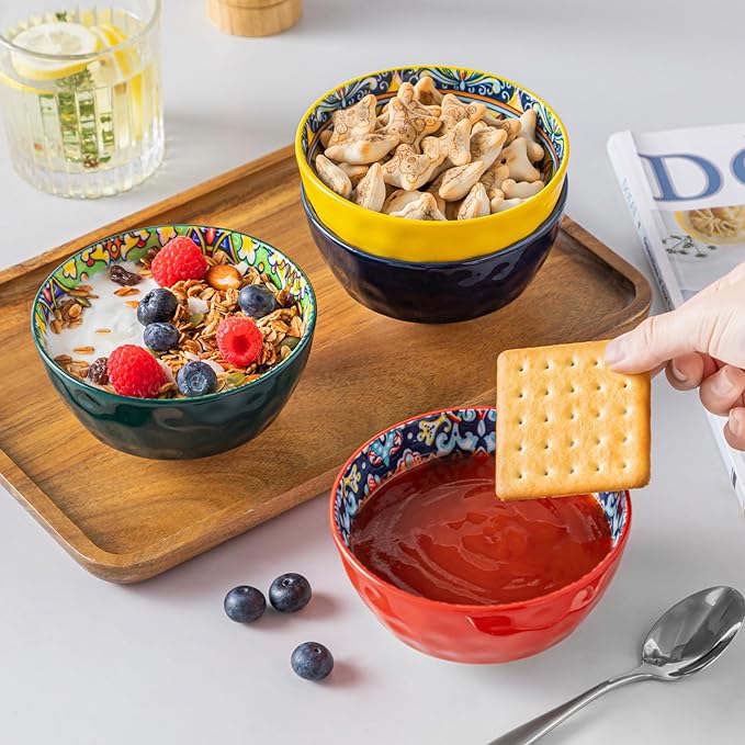 vancasso 12 Oz Ceramic Small Soup Bowls Set of 6, 4.7 inch Soup Bowls, Colorful Bowls Set for Kitchen, Dishwasher & Microwave Safe- for Cereal, Soup, Oatmeal, Ice Cream, etc