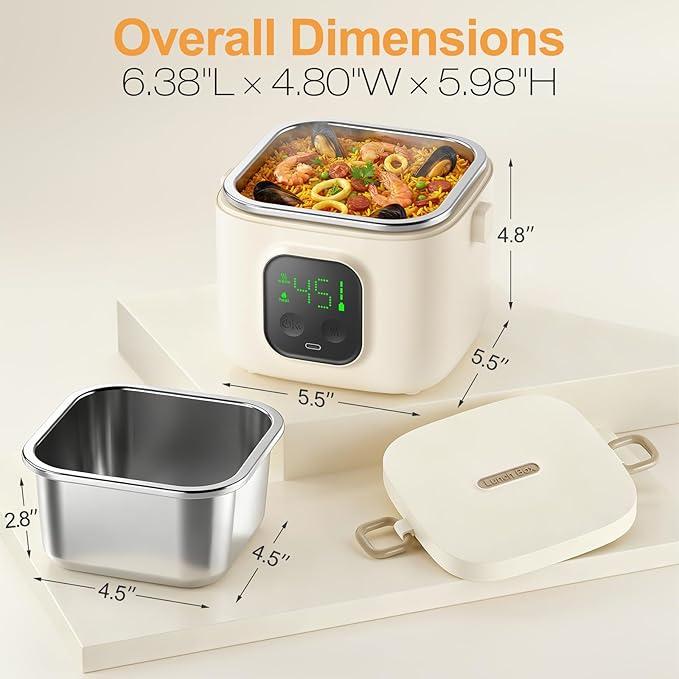 Wireless Portable Adult Electric Lunch Warmer Powered By 14000mAh Battery Self-Heating Food Warmer Type-C Rechargeable Port 0.8L Portable Self-Heating Food Warmer Ideal for Office Camping Outdoor
