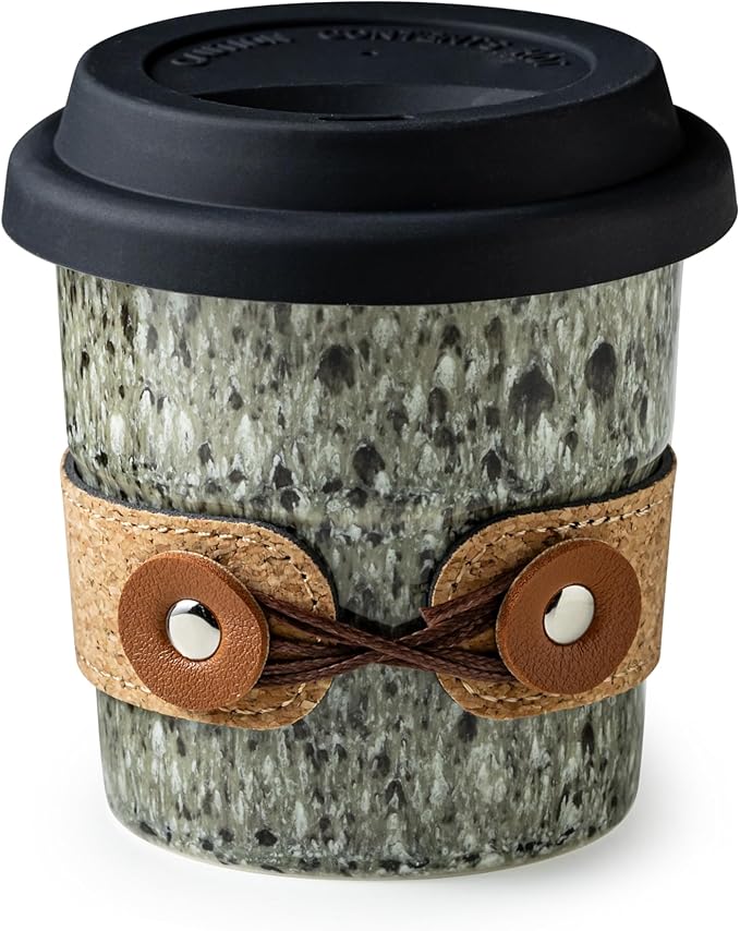 Travel Coffee Mug, Reusable Coffee Cup with Lid, Microwave & Dishwasher Safe, Camp Mug with Spill Proof Lid, Ceramic Camp Tumbler for Men and Women, 8.5oz