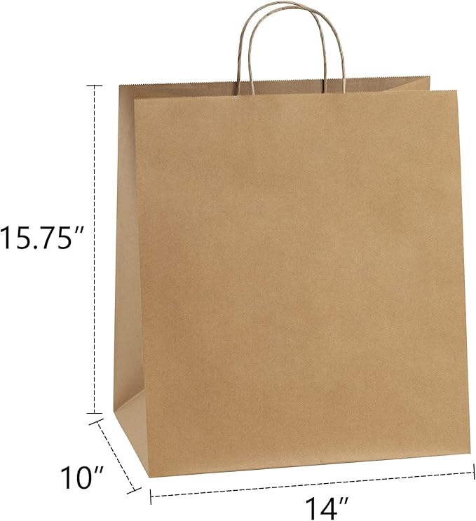 BagDream Kraft Paper Bagsr 50Pcs 14x10x15.75 Ultra Wide Large Paper Gift Bags with Handles for Takeouts, Parties, Shopping, Food Packing, Recyclable Food Service Bags Brown Paper Grocery Sacks