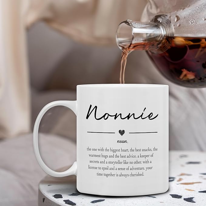 QASHWEY Nonnie Gifts Coffee Mug, Gifts for Nonnies Grandma from Grandkids Grandchildren, Grandma Coffee Mug, Mothers Day Mugs Tea Cup Gift for GrandmaNonnie, Nonnie Definition CoffeeCup Ceramic 11oz