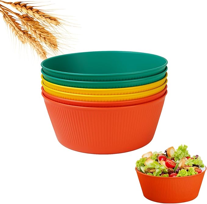 Old Tjikko Snack Bowls,Set of 6 Rice Bowls,100% BPA-Free Wheat Straw Fiber Snack Bowls,Eco-friendly Safe Kitchen Bowl for Children Adult Support Microwave (36oz-6pcs)