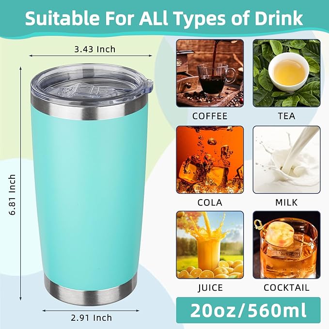 20oz Tumbler with Lid Stainless Steel Insulated Tumblers Travel Coffee Tumbler Bulk Double Wall Vacuum Insulated Water Cup Christmas Gifts for Women Men Her Him Home Office (Teal, 6pack)