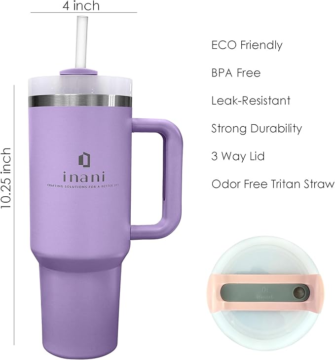 inani 40oz Tumbler With Handle And Straw, Insulated Travel Cup, Leak-Resistant, Spill-Proof Lid, Dishwasher Safe, BPA-Free, Double-Wall Insulated Premium Mug For Hot Or Iced Beverage, Orchid Purple