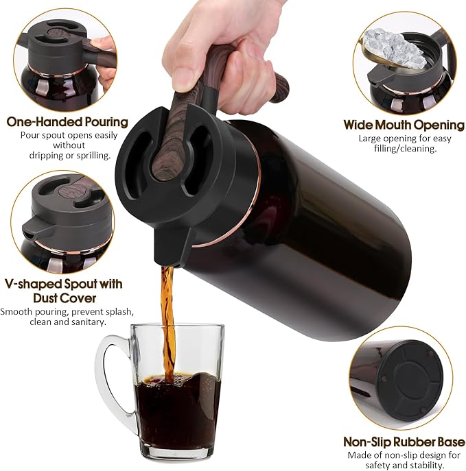 68oz Thermal Coffee Carafe, Stainless Steel Carafes for Hot Liquids 24 Hours, Insulated Coffee Carafes For Keeping Hot Coffee, Hot Water, Tea, Hot Beverage (Red)