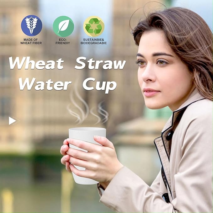 Wrova Wheat Straw Cups 6 Set of 6 Good Alternative to Plastic Reusable Cups 20 oz Unbreakable Drinking Cup Reusable Dishwasher Safe Water Plastic Glasses - White
