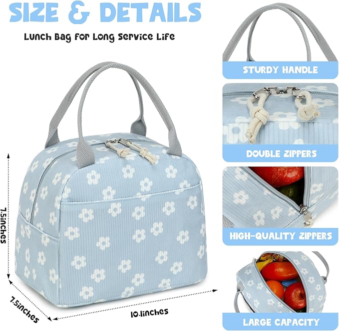 Bluboon Lunch Bag for Women Men Cute Corduroy Lunch Tote Bags Reusable Insulated Lunch Box Large Capacity Reusable Insulated Cooler for Work Picnic or Travel