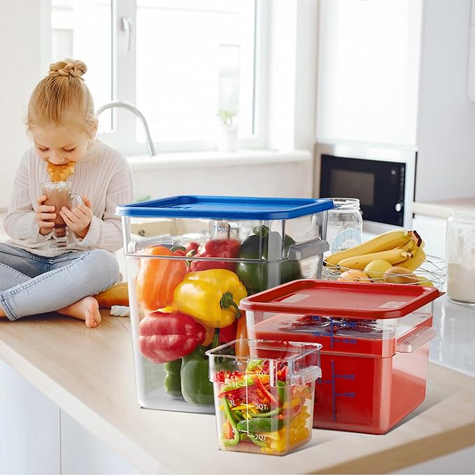 4 Pack Food Storage Containers, 18 Quart with Lids, Square Commercial Containers with Scale, Clear NSF Food Organizing, Polycarbonate