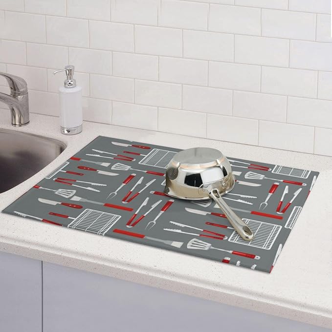 Barbecue Tools Dish Drying Mat 18x24 For Kitchen Counter Absorbent Microfiber Dishes Pad Dish Drainer Rack Mats Fast Dry Kitchen Accessories