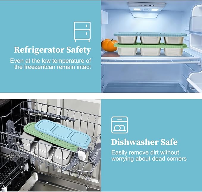 ﻿ 3 Compartment Stainless Steel Snack Containers with Silicone Lids, Reusable Food Storage Containers ，snackle box container for School ，Travel, Outdoor, Camping.