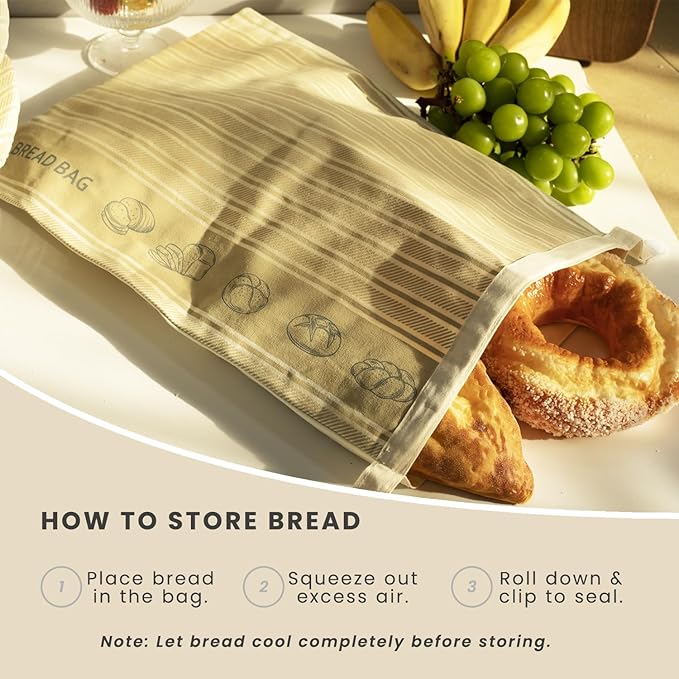 Reusable Beeswax Bread Bags for Homemade Bread (2-Pack）– 12.5” x 17” XL Sourdough Bread Storage Bags, Beeswax Food Bags for Loaf, Sourdough, Freezer & Pantry Use