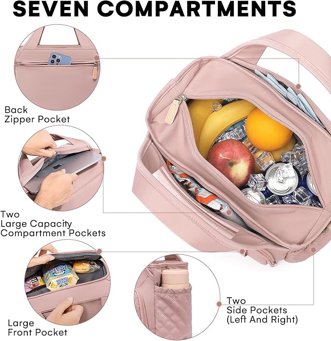 Artelaris Insulated Lunch Bag for Women,Leak-Proof Cooler Lunch Box, Cooling Tote for Adult,with 7 Pockets,Adjustable Strap(15 Liters)