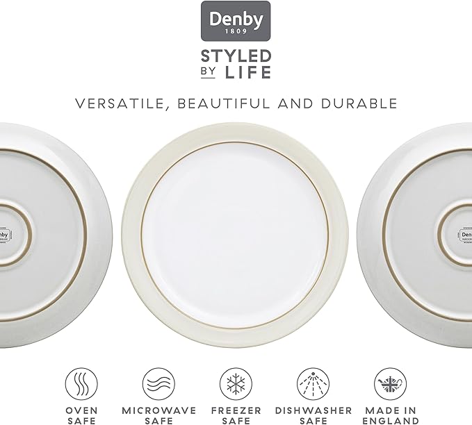 Denby - Natural Canvas Coupe Dinner Set For 4-12 Piece Stoneware Tableware Set - Dishwasher Microwave Oven Safe - Scratch Chip Resistant