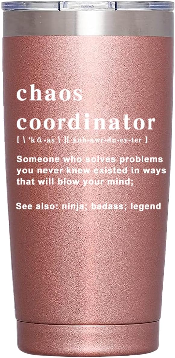 Chaos Coordinator Tumbler Cup - Administrative Professional Day Gifts - Teacher Appreciation,Christmas Birthday Gifts for Women,Boss lady,Coworker,Thank You for Women,20 oz Rose Gold Mug