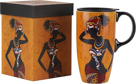 Topadorn Ceramic Mug Coffee Cup with Spill-Proof Lid Latte Mug for Home and Office with Gift Box,Girl