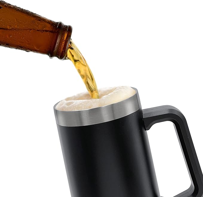 Unique XL Stainless Steel Insulated Tumbler Cup with Handle (24oz) Beer Mug for Hot/Cold Drinks, Gift Idea for Christmas, Birthday, Father's Day, Coolest Dad Ever (Gift-Boxed)