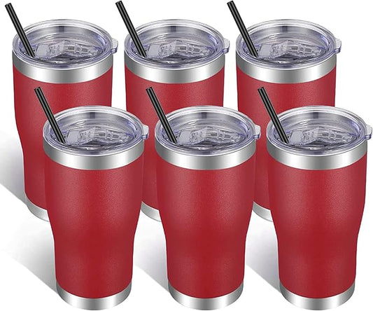 VEGOND 20oz Tumbler Stainless Steel Tumbler Cup with Lid And Straw Vacuum Insulated Double Wall Travel Coffee Mug(Brick Red 6 Pack)
