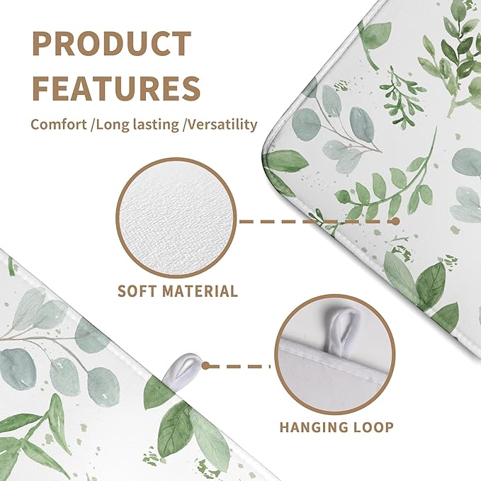 Summer Sage Green Leaves Dish Drying Mat Spring Eucalyptus Leaf Kitchen Dish Drying Pad Absorbent Dish Dryer Mat for Kitchen Countertops Microfiber Dishes Drainer Pad Dish Drying Rack Mat (18x24 in)