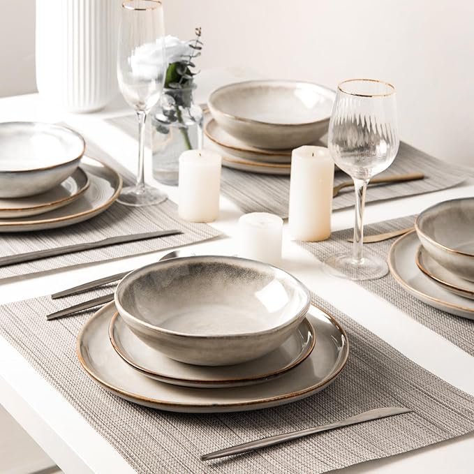 AmorArc Ceramic Dinnerware Sets,Handmade Reactive Glaze Stoneware Plates and Bowls Sets,Highly Scratch Resistant | Dishwasher & Microwave Safe Dishes Set,Service for 8 (24pc)