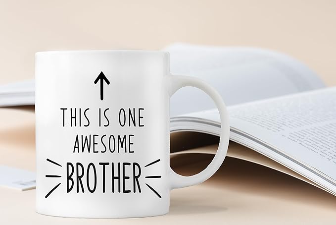 QASHWEY This is One Awesome Brother Coffee Mugs Mug, Brother Birthday Christmas Wedding Gifts from Sister Brother,Inspirational Brother Gift Double Side Printed Ceramic Mug Cup 11 Ounce