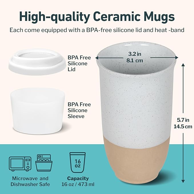 Travel Mug - Coffee Mug Travel – Microwave & Dishwasher Safe Coffee Clay Tumbler - Gifts For Women Men Him Her – 16oz – Dune