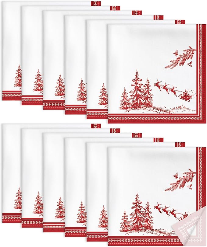Christmas Pine Tree Napkins, 18×18 Inch Dinner Cloth Napkins Set of 12, Washable Cotton Soft Absorbent Square Table Top Decoration for Dining Kitchen Party Wedding