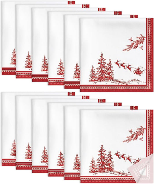 Christmas Pine Tree Napkins, 18×18 Inch Dinner Cloth Napkins Set of 12, Washable Cotton Soft Absorbent Square Table Top Decoration for Dining Kitchen Party Wedding