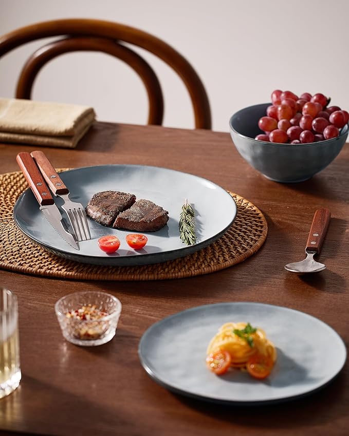 Famiware Ocean Round Plates and Bowls Set, 18 Pieces Dinnerware Sets, Dishes Set for 6, Reactive Glaze, Microwave and Dishwasher Safe, Scratch Resistant, Grey