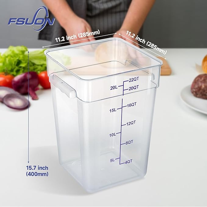 4 Pack Clear Food Storage Containers with Lids and Handles Polycarbonate Square Commercial Food Containers, NSF (22Qt)