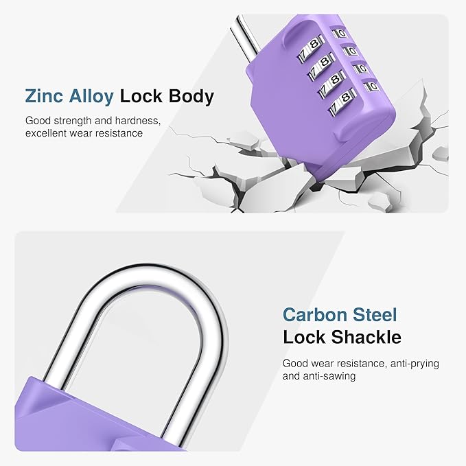 Puroma Combination Lock 4 Digit Waterproof Locker Locks Secure Outdoor Padlock for Gym Lockers, Toolboxes, Gates, Fences, Storage, Sports Locker, Cabinets (Purple)