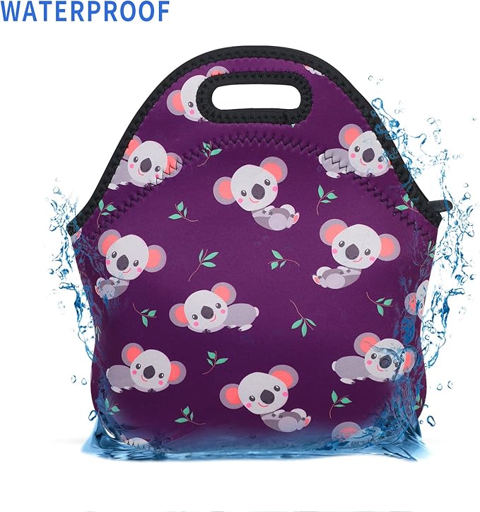 Violet Mist Womens Cute Reusable Neoprene Lunch Bag Insulated Lunch Box Koala Animal Cartoon Thermal lunch bags Bag Waterproof Food Handbags Koala Meal Prep Travel Work Gifts for Women Men Lady Adult