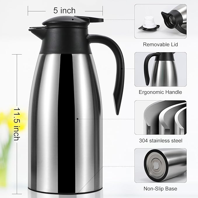 70oz Updated Thermal Stainless Steel Carafe for Hot Coffee & Water, Double Walled Vacuum Carafe (Pink+Pink)