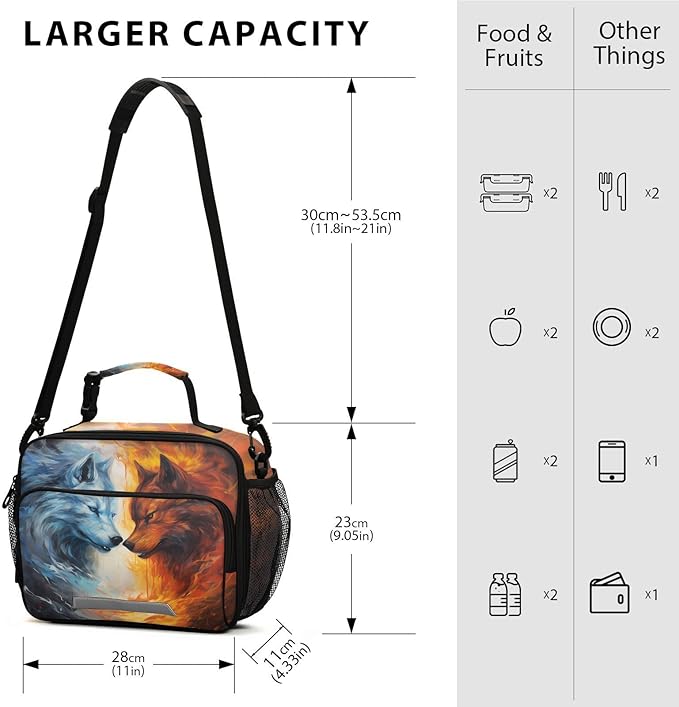 ALAZA Wolf Kids Lunch Box Insulated Reusable Lunchbox Meal Container Lunchbag with Shoulder Strap