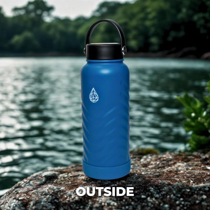 24oz Stainless Steel Insulated Water Bottle, 48H Ice Cold & 24H Hot, Leak-Proof Wide Mouth Lids (Straw & Spout), BPA-Free Bottles, Mens Water Bottle for Gym, Hiking, Travel - Blue