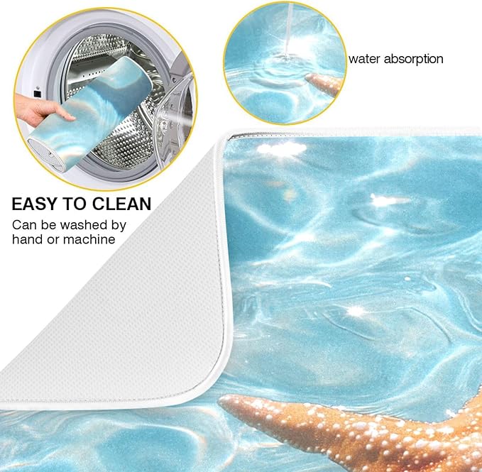 Starfish Floating Dish Drying Mat for Kitchen Counter Super Absorbent Dishes Pad Reversible Microfiber Protector Dish Draining Mats 18x24 inch