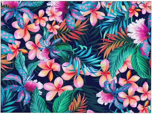 Pink Hawaii Flowers Dish Drying Mat 18x24, Blossom Flowery Floral Absorbent Drying Matt Kitchen Decor Counter Dishes Pad Drainer Rack Coffee Bar Station Mat Protector for Kitchen Accessories Fast Dry