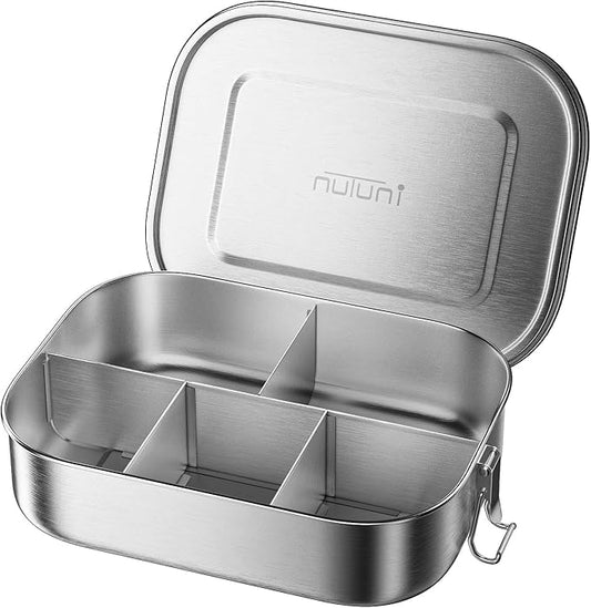 47oz/1400ML Stainless Steel Lunch Box, 5 Compartments Bentobox for Kids or Adults, Metal Bento Box with Lockable Clips, Leakproof Food Storage Container for Work Lunch