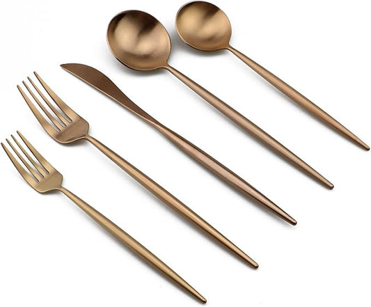 20-Pieces Luxury Rose Gold 18/10 Stainless Steel Flatware Set, Matte Finish, Service for 4