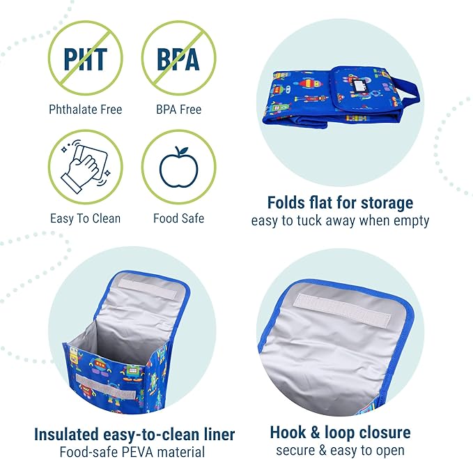 Wildkin Kids Insulated Lunch Bag – Reusable, Ideal for Hot/Cold Snacks, School & Travel - Robots