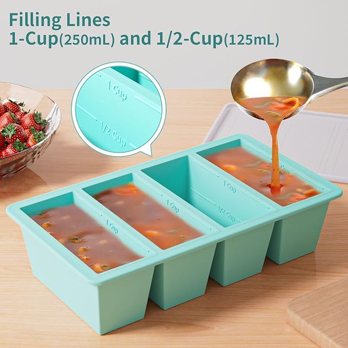 Silicone Freezer Tray for Sauce Cube: GGOW Silicone Freezing Tray for Broth Soup Storage - Freeze 250mL 125mL Souped Portion