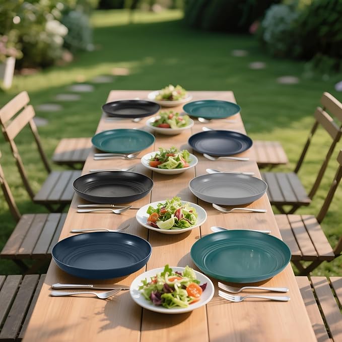 Supernal 10" Wheat Straw Dinner Plates,Reusable&Durable Plastic Plates Dishwasher Safe,16-Pack (4 Black, 4 Dark Green, 4 Dark Blue, 4 Dark Gray), Versatile Tableware for Modern Dining and Outdoor Use