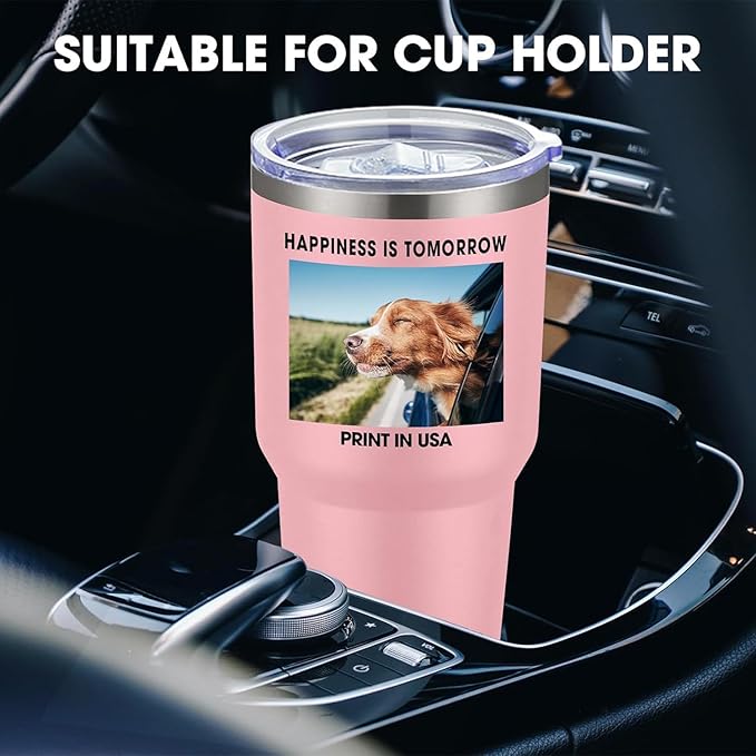 Personalized Custom Tumbler Print in USA 30oz Stainless Steel Coffee Cup with Lid & Straw Double Wall Insulated Tumbler with Colorful Text Logo Photo