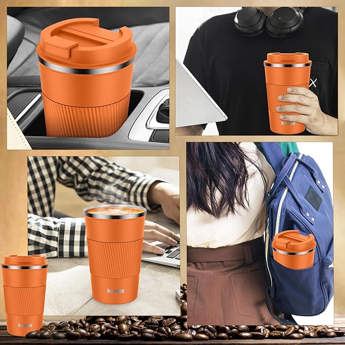 KETIEE 12oz Insulated Travel Mug, Vacuum Stainless Steel Double Walled Reusable Coffee Cup with Leakproof Lid, Hot and Iced Coffee Tea Water