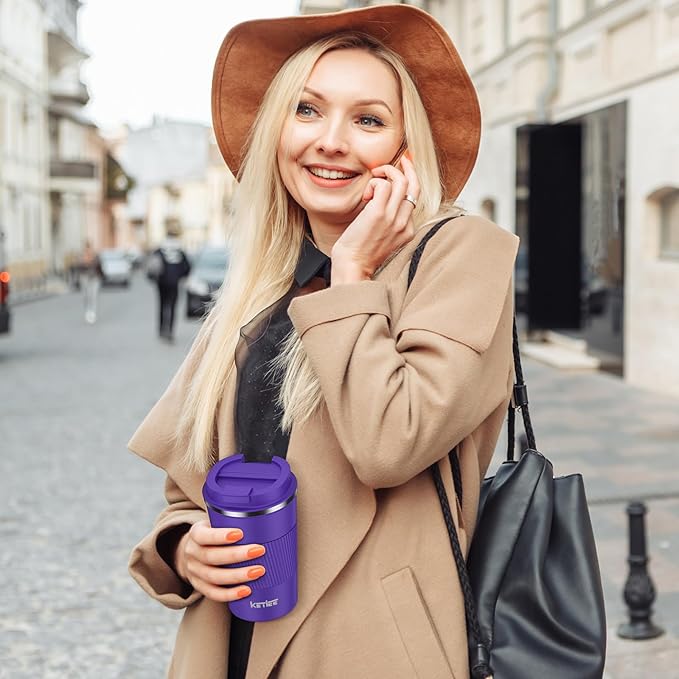 KETIEE 12oz Coffee Mug: Vacuum Insulated Coffee Cup with Leakproof Lid, Travel Coffee Mug Stainless Steel Double Walled Reusable Coffee Cup for Hot and Cold Water Coffee (Purple)