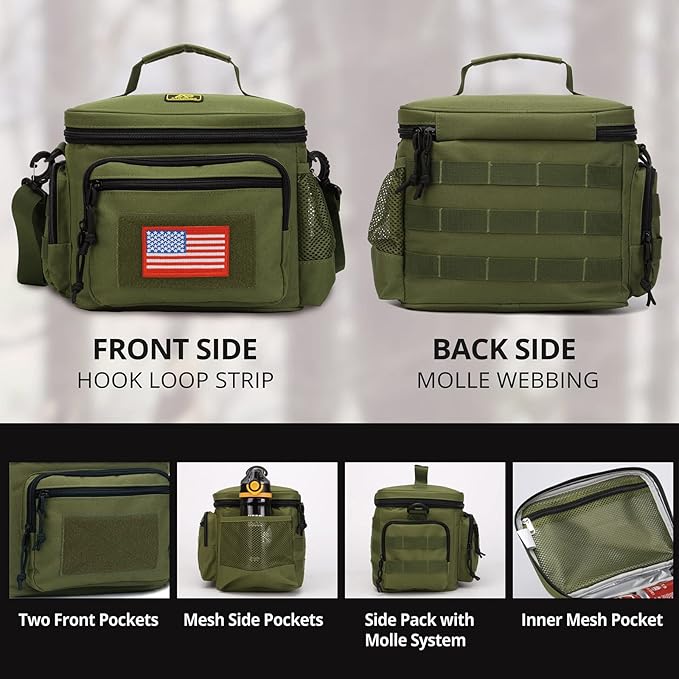ATRIPACK Lunch Box for Men, Tactical Lunch Bag MOLLE Webbing Leakproof Insulated Large Lunch Cooler Women Adult Meal with Adjustable Shoulder Strap Durable Lunch Pail (Green)