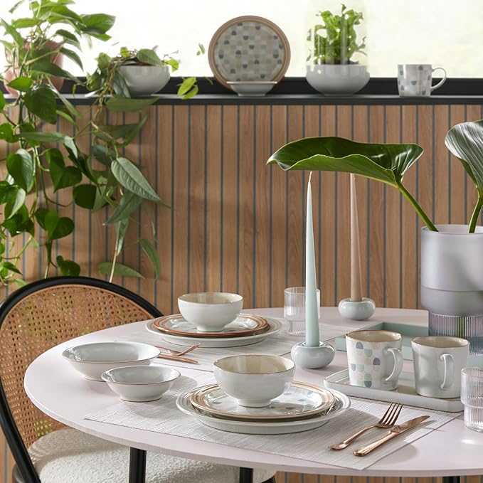 Denby - Heritage Atrium Dinner Set For 4-12 Piece Natural Ceramic Stoneware Tableware Set - Dishwasher & Microwave Safe - Scratch Resistant - 4 x Dinnerware Plates, Side Plates & Bowls For Everyday