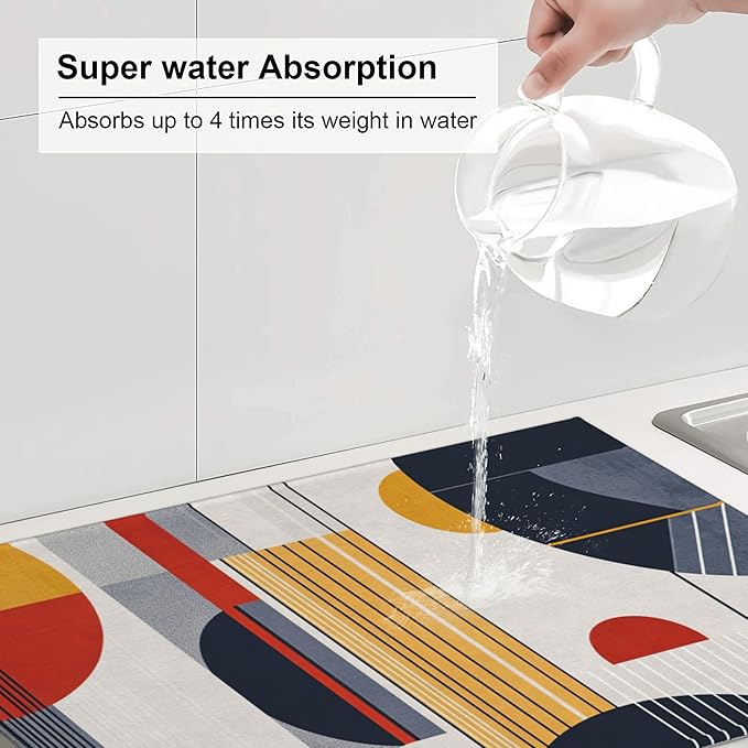 Boho Geometry Dish Drying Mat for Kitchen Counter Microfiber Super Absorbent Non-Slip Dish Drying Pad for Countertops Dishes Utensils Stylish Quick-Dry Machine Washable 18x24 Inch