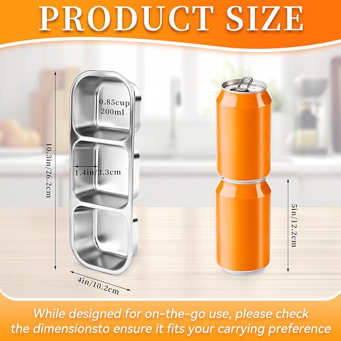 2Pack Reusable Stainless Steel Snack Containers with Leakproof Lids 3 Compartment, Stackable Metal Food Storage Lunch Boxes for Adults, Meal Prep, Travel, Office