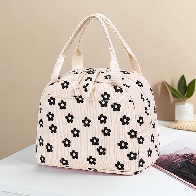 Bluboon Lunch Bag for Women Men Cute Corduroy Lunch Tote Bags Reusable Insulated Lunch Box Large Capacity Reusable Insulated Cooler for Work Picnic or Travel (Corduroy floral)